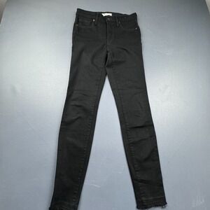 Madewell Skinny Jeans Womens Size 25 Black 9" High Rise Frayed Hem Stretch Denim